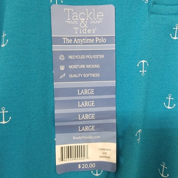 Tackle & Tides Size L Bright Blue with White Anchor Pattern Polo Style Shirt NEW - Picture 2 of 10